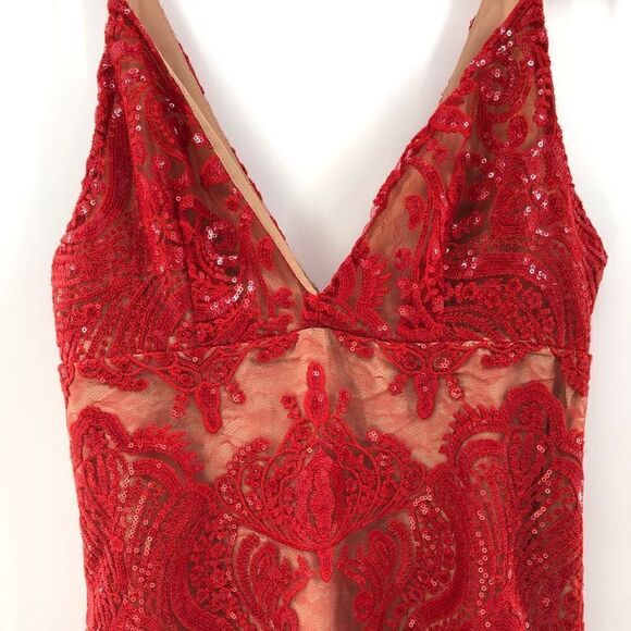 Free People Night Shimmers Lace Sequined D Red - Picture 3 of 11